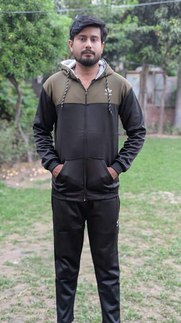 Men's Tactical Two-Tone Hooded Zipper Tracksuit - Black & Commando Color 280 GSM