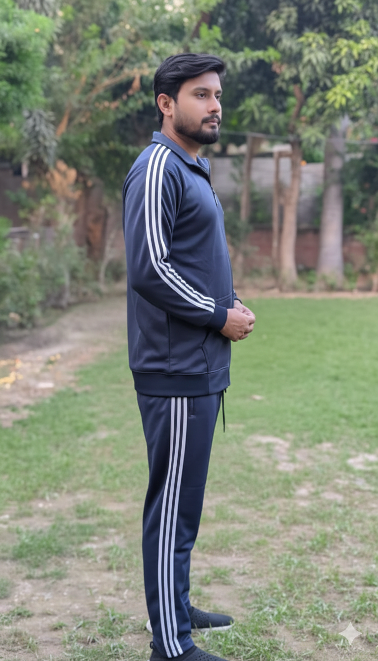 Men's Navy Blue Color Micro Fleece Tracksuit (280 GSM) - Zipper Set