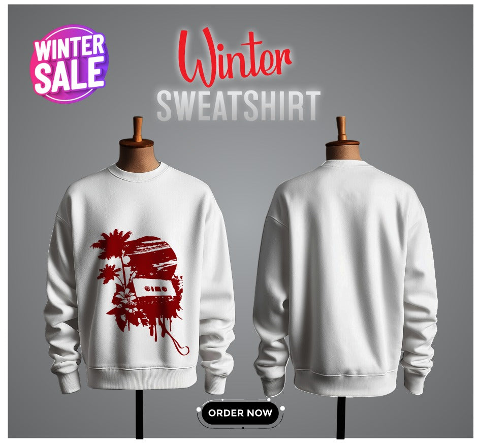 Men's Winter Sale Graphic Sweatshirt - White Oversized Fit (Heavy Fleece)