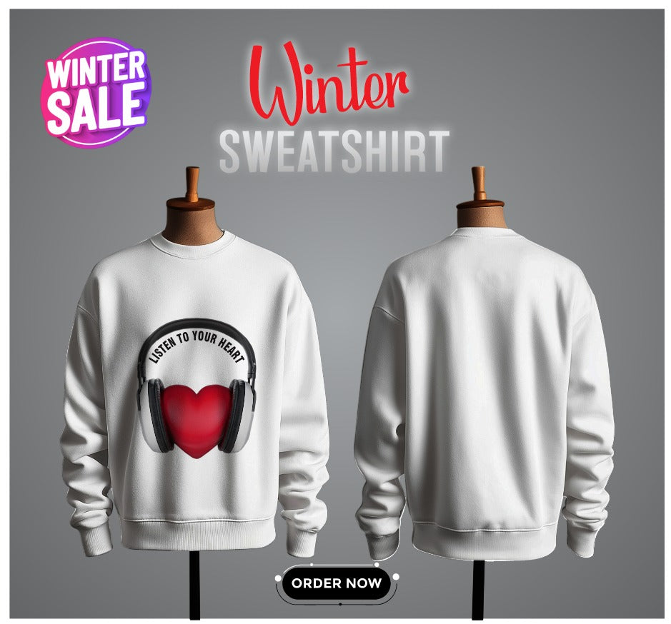 Men's Winter Sale Graphic Sweatshirt - White Oversized Fit (Heavy Fleece)