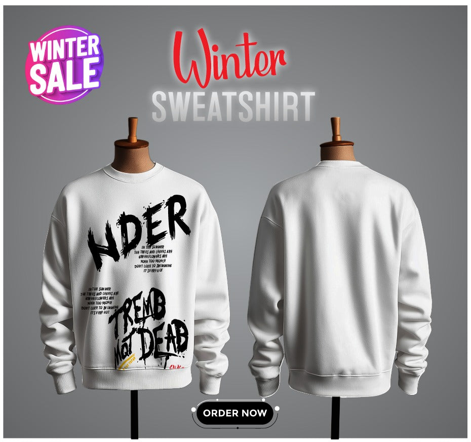 Men's Winter Sale Graphic Sweatshirt - White Oversized Fit (Heavy Fleece)